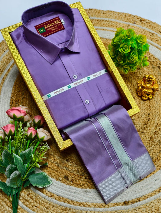 Semi-Silk Men's Adult Shirt and Dhoti Set