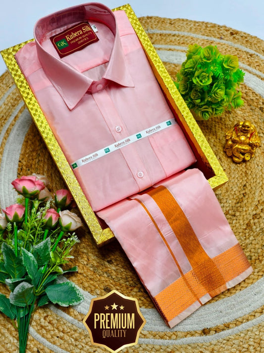 Semi-Silk Men's Adult Shirt and Dhoti Set
