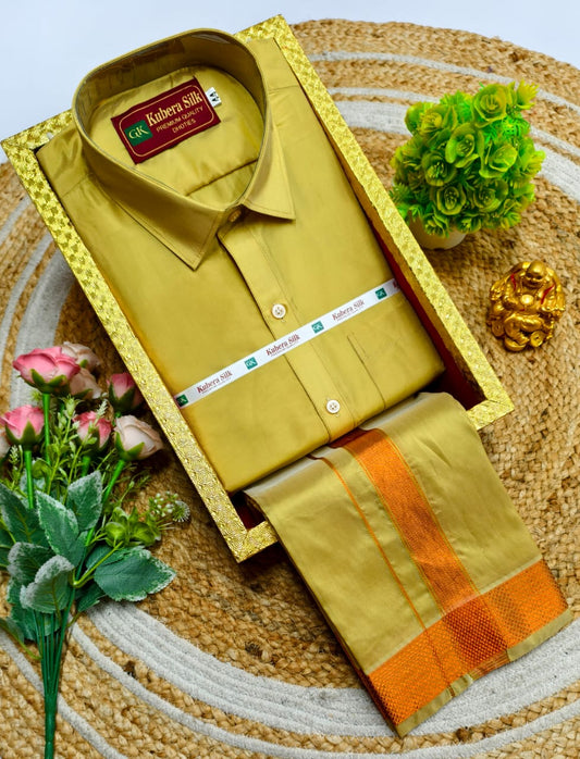 Semi-Silk Men's Adult Shirt and Dhoti Set