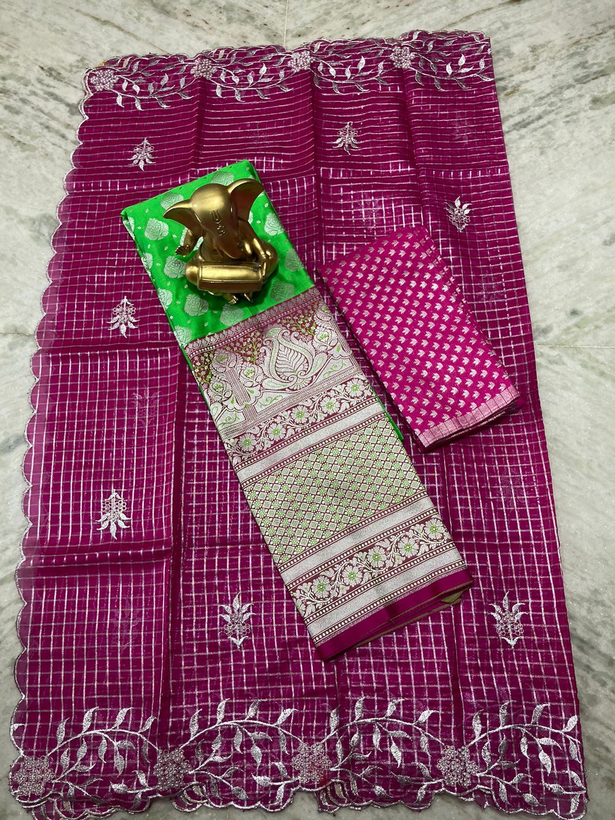 Women's Kanchipuram Kanjivaram Indian Traditional Style Silk Pure Zari  Weaving UnStitched Traditional Lehenga Choli Set Half Saree(Parrot)