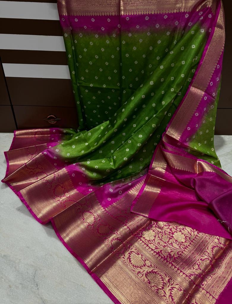 Rani Pink Meenakari Bandhani Saree