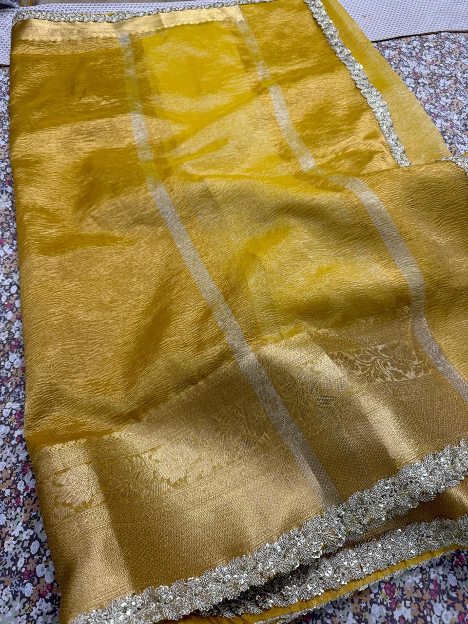 Banarasi dyable soft tissue crushed saree