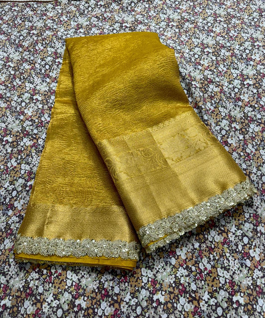 Banarasi dyable soft tissue crushed saree