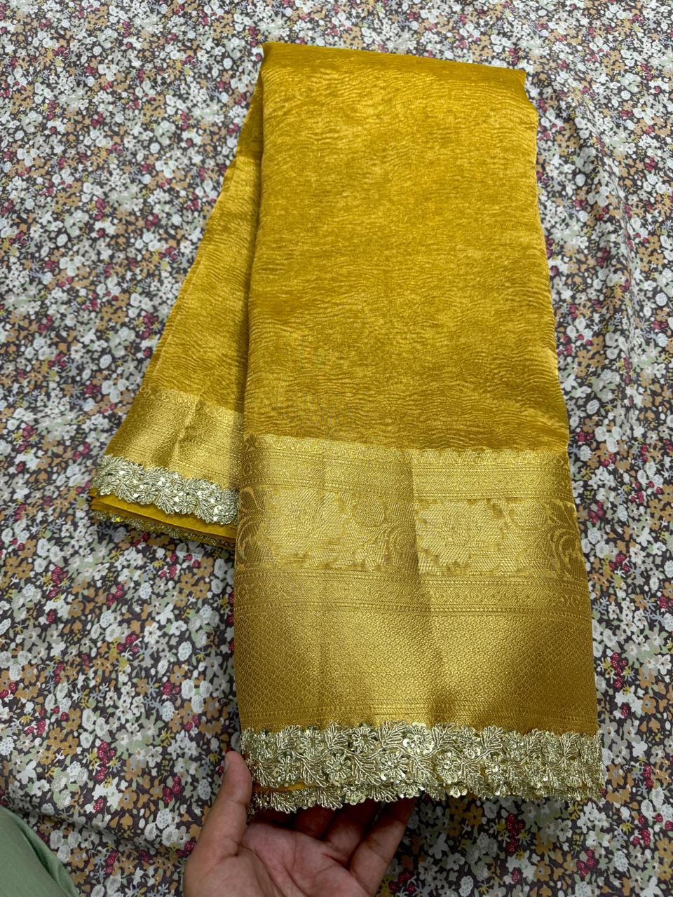 Banarasi dyable soft tissue crushed saree