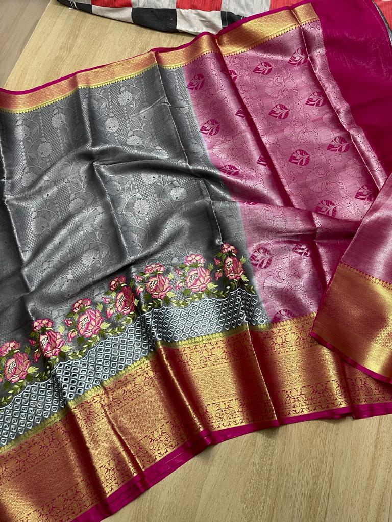 Banarasi Dyable Warm Soft Cutwork Saree