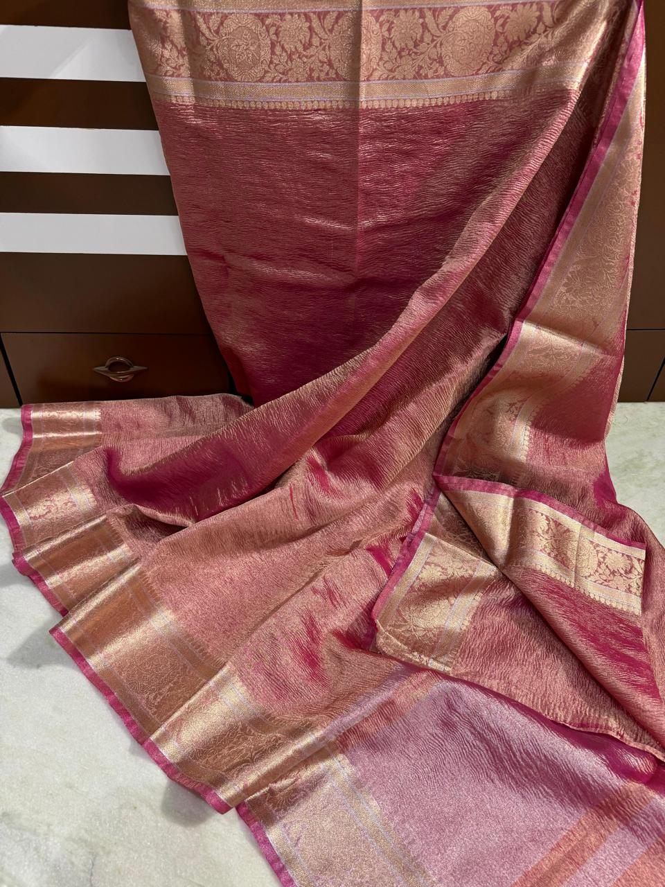 Banarasi dyeable soft tissue crused saree