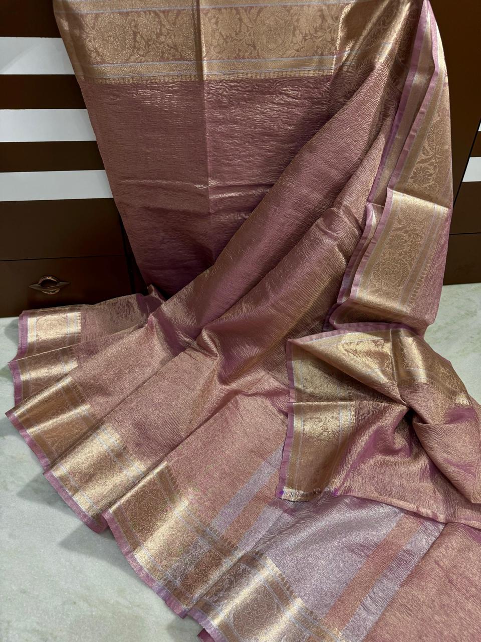 Banarasi dyeable soft tissue crused saree