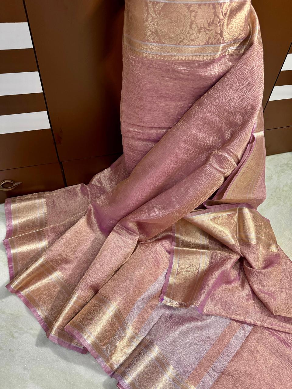 Banarasi dyeable soft tissue crused saree