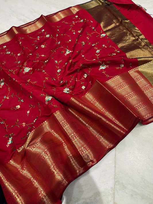 Banarasi Embroidery Soft Silk Saree