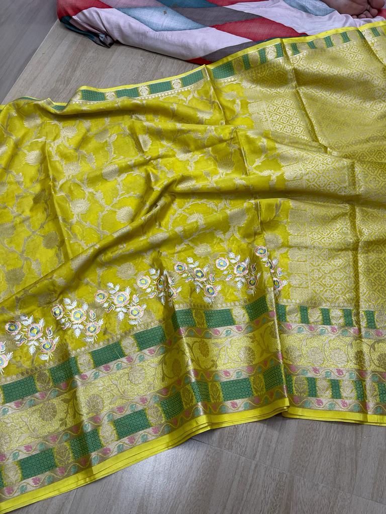 Banarasi Embroidery Work With Cutwork Saree