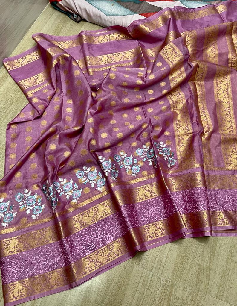 Banarasi Embroidery Work With Cutwork Saree