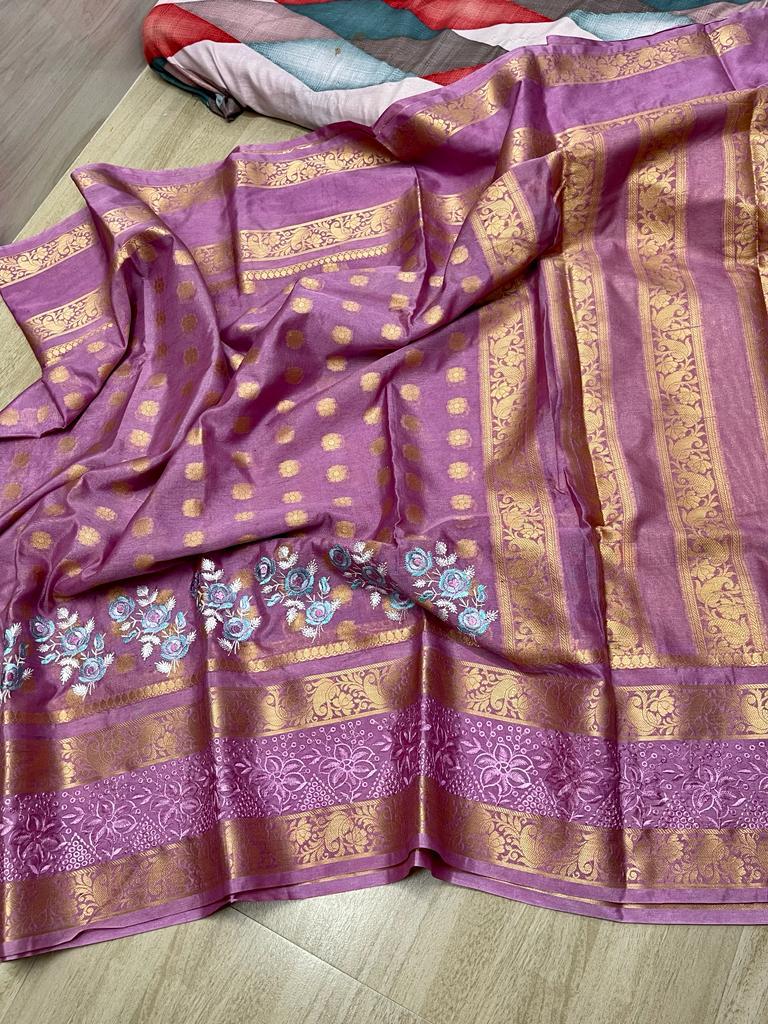 Banarasi Embroidery Work With Cutwork Saree