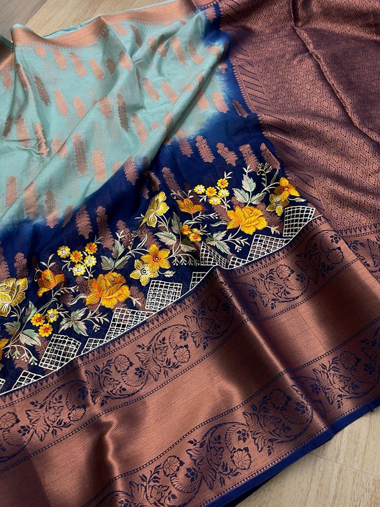 Banarasi Embroidery Work With Cutwork Saree