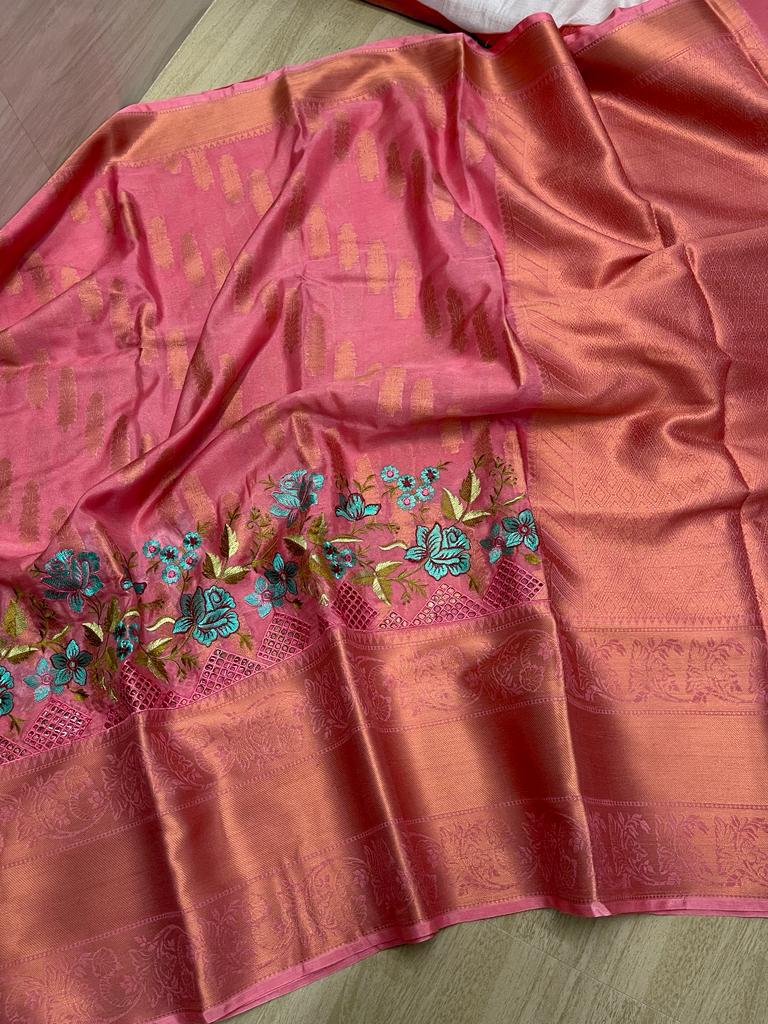 Banarasi Embroidery Work With Cutwork Saree