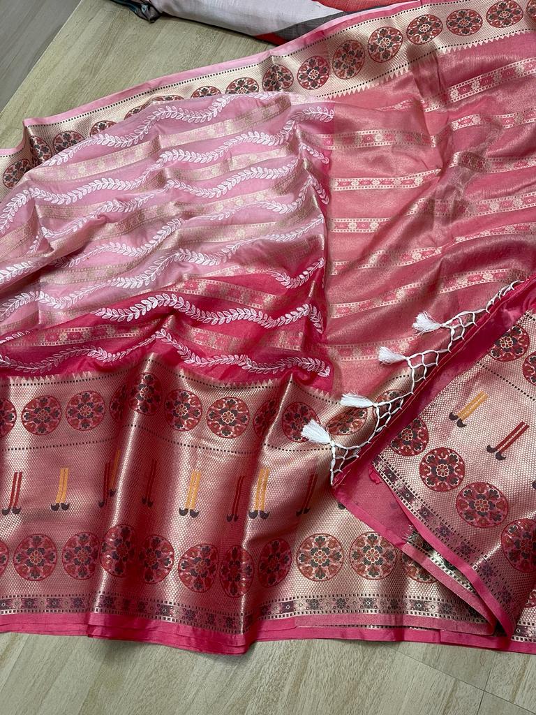 Banarasi Embroidery Work With Cutwork Saree