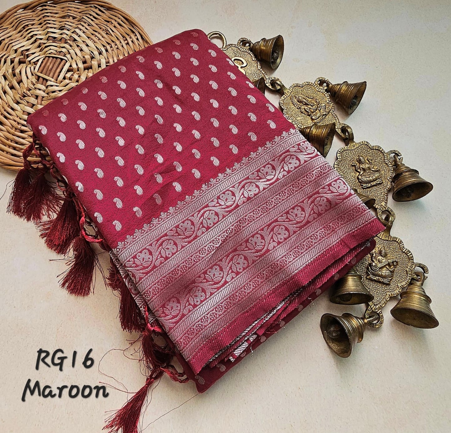 Banarasi Georgette Rasberry Zari Soft Silk Saree