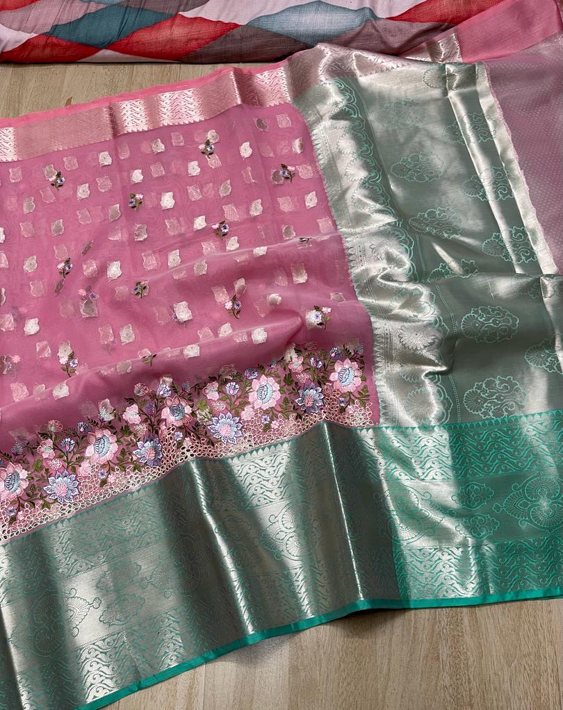 Banarasi kora organza silk sari – HolyThread India