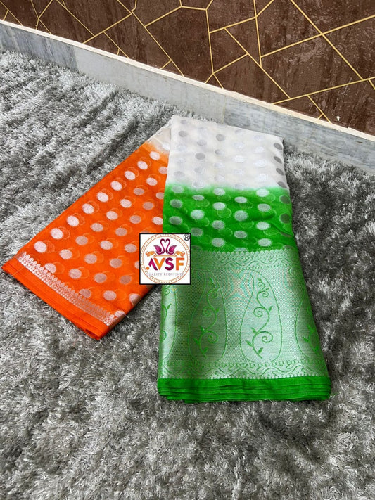 Banarasi semi georgette soft fabric tri color saree