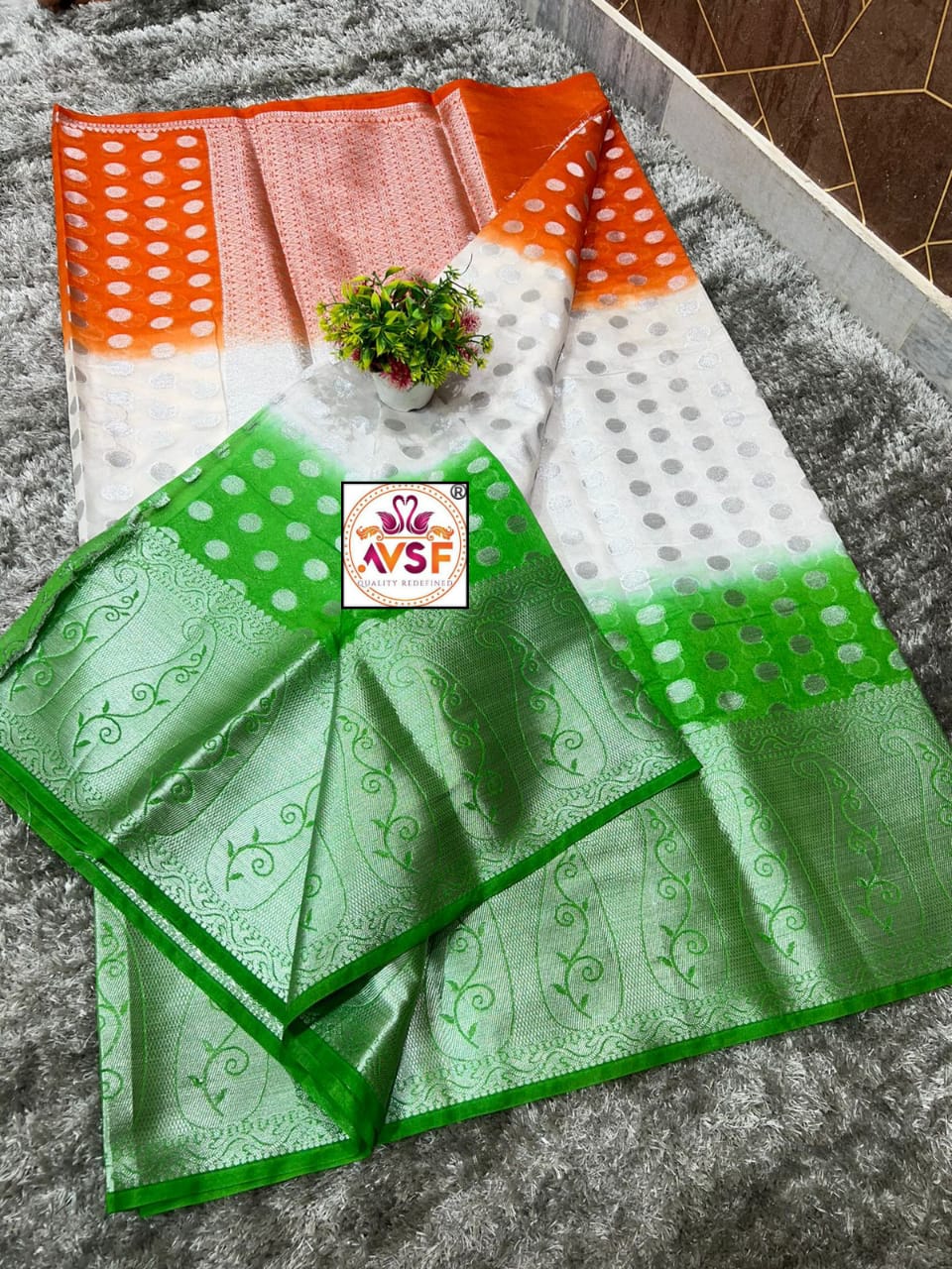 Banarasi semi georgette soft fabric tri color saree
