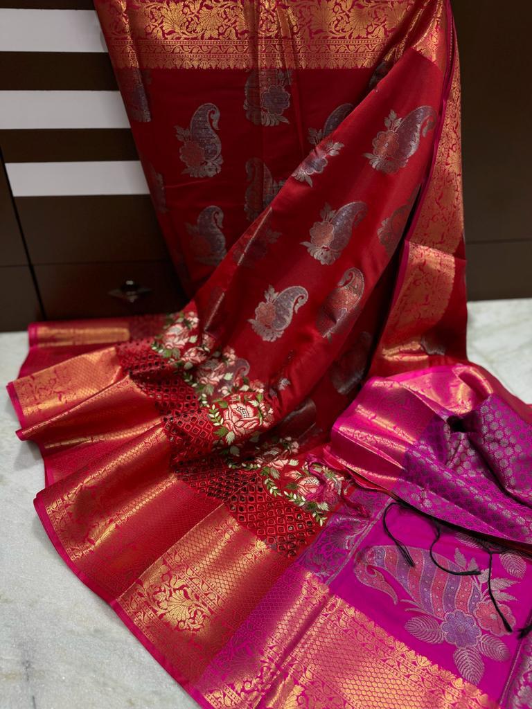 New Pakistani Bollywood Latest Design Wedding Wear Soft Banarasi Silk saree  | eBay