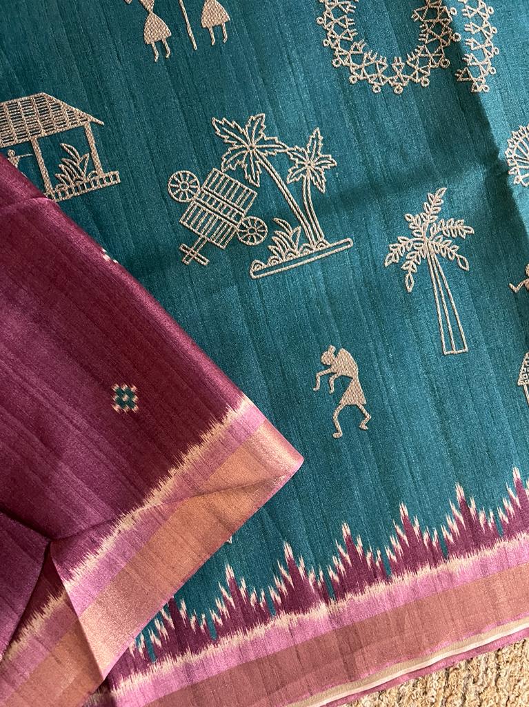 Kantha Sari Warli Motifs - Stunning wearable art, for that special occasion