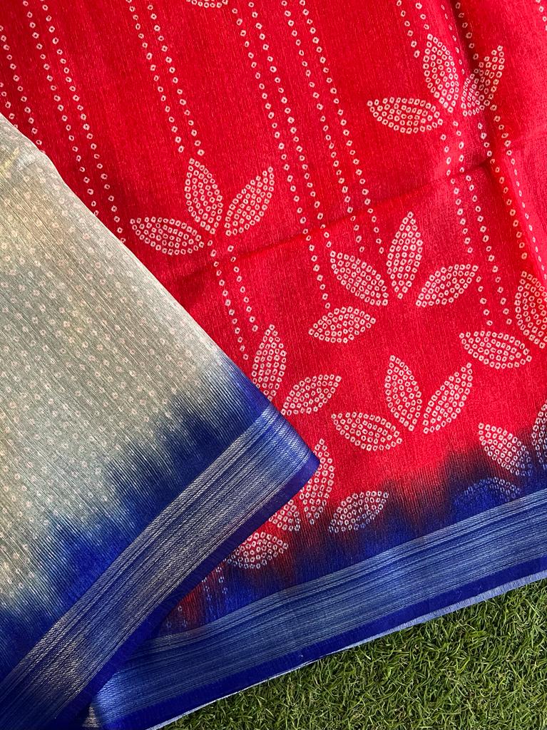 Bhandani printed soft jute silk saree
