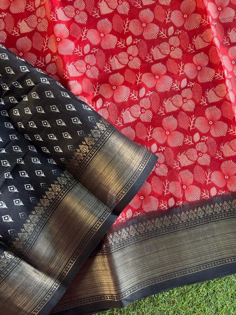 Designer Black Saree With Contrast Red Border for Women, Fancy Jacquard  Saree With Zari Weaving Work,banarasi Soft Lichi Silk Saree for Gift - Etsy