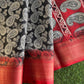 Black and red combo soft and smooth printed chanderi silk saree