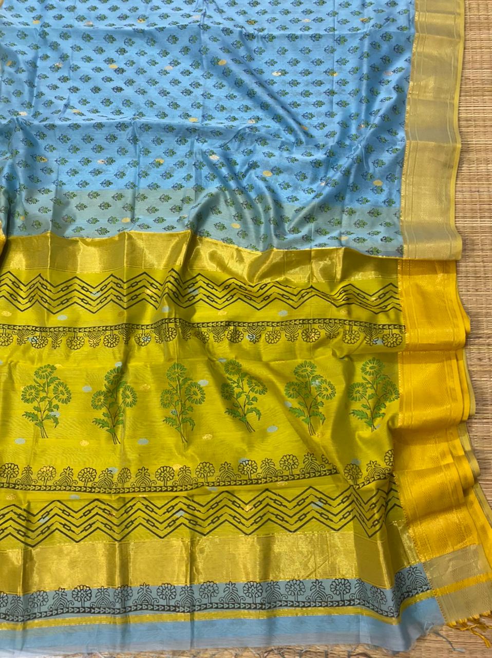 Block printed pure Maheshwari handloom saree