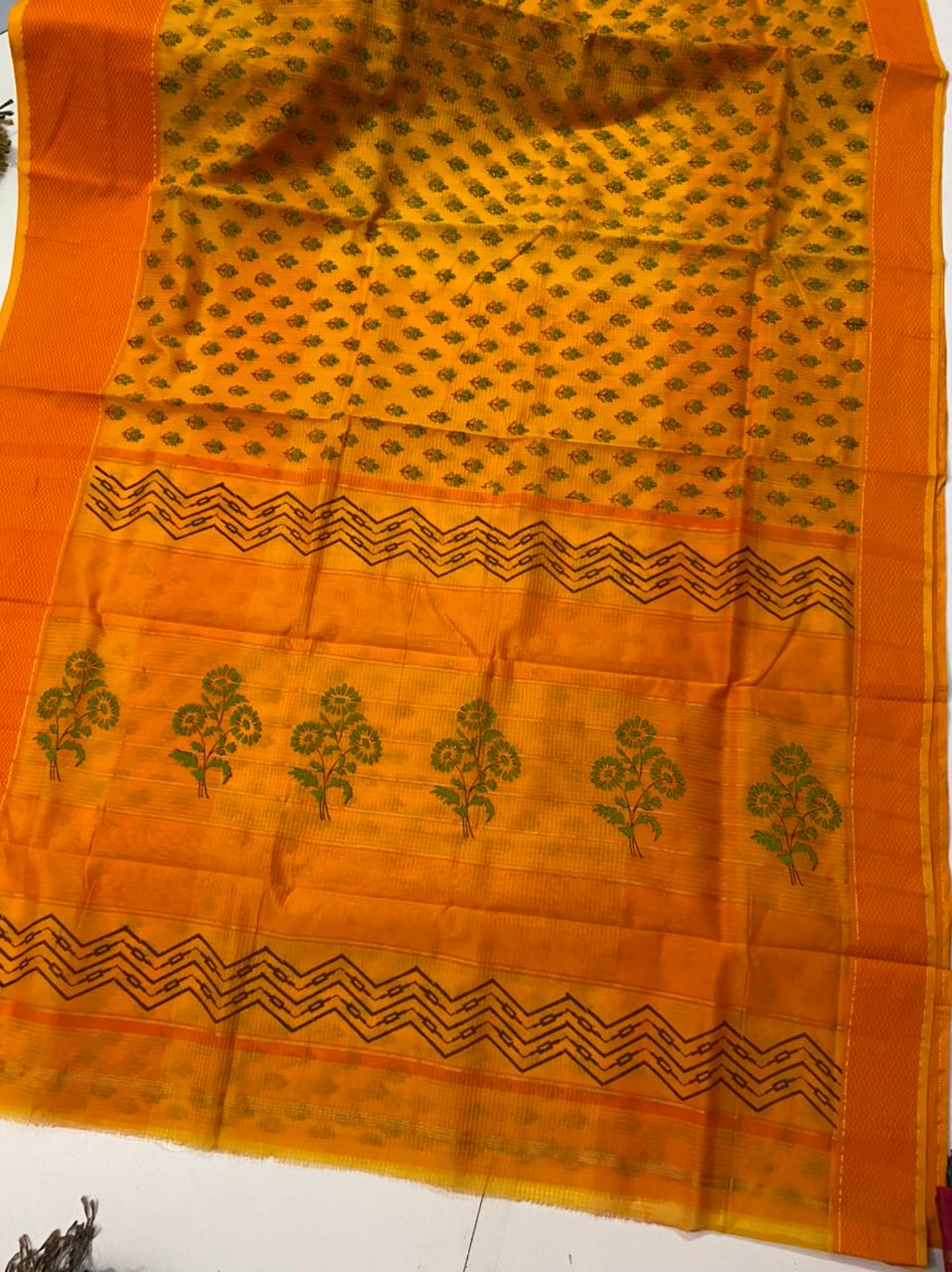 Block printed pure Maheshwari handloom saree