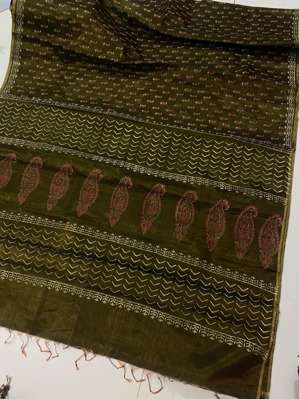 Block printed pure Maheshwari handloom saree