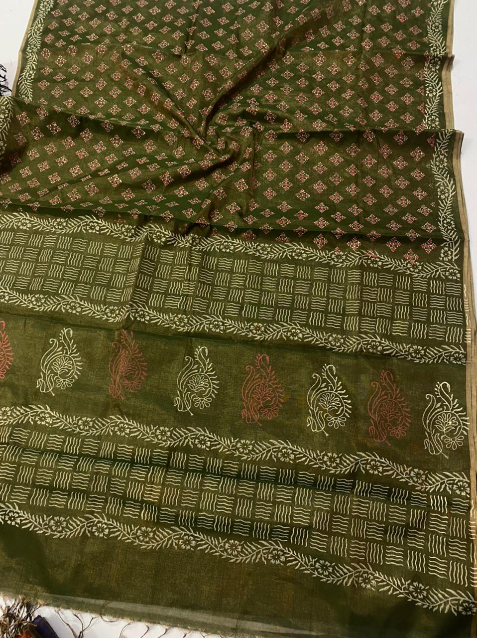 Block printed pure Maheshwari handloom saree