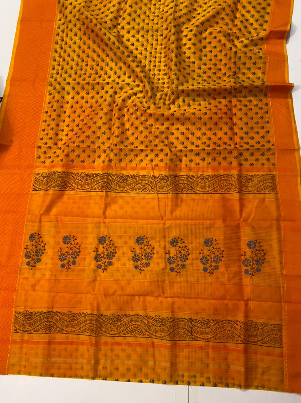 Block printed pure Maheshwari handloom saree