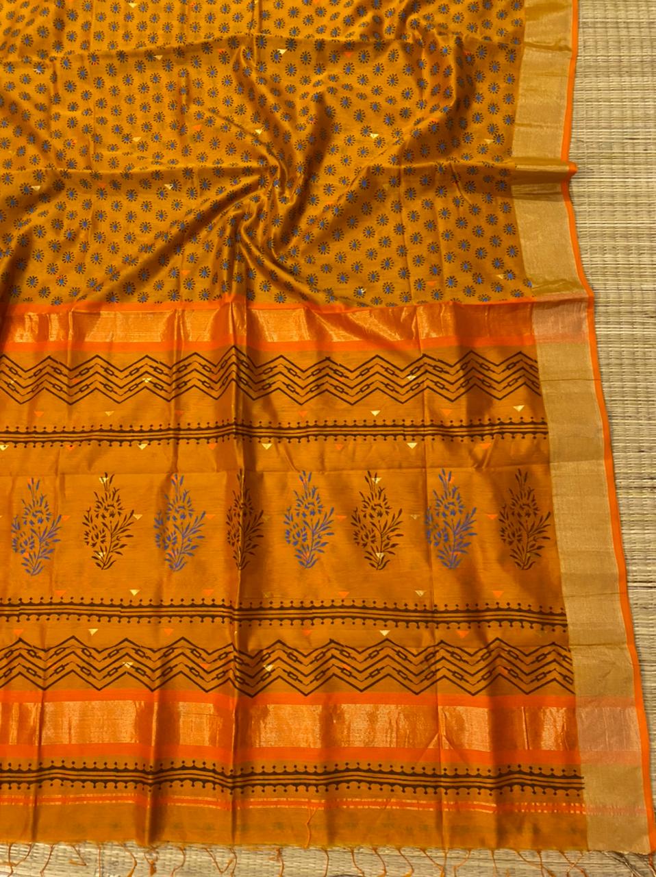 Block printed pure Maheshwari handloom saree