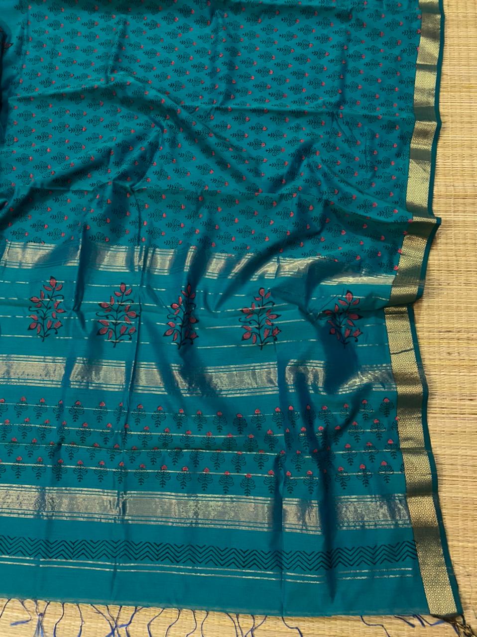 Block printed pure Maheshwari handloom saree