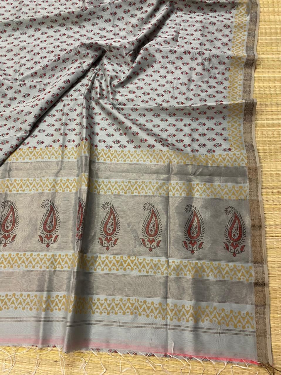 Block printed pure Maheshwari handloom saree