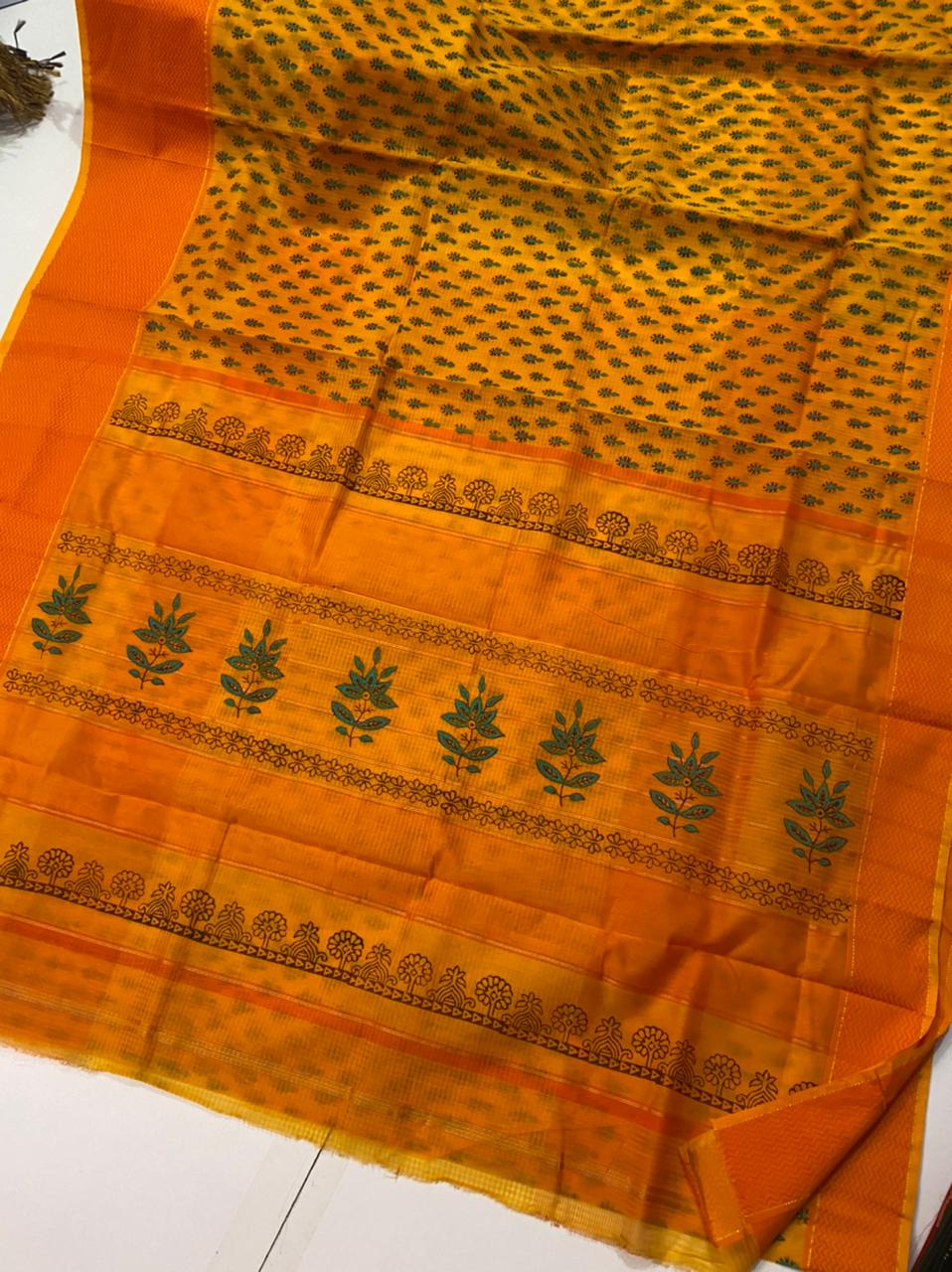 Block printed pure Maheshwari handloom saree