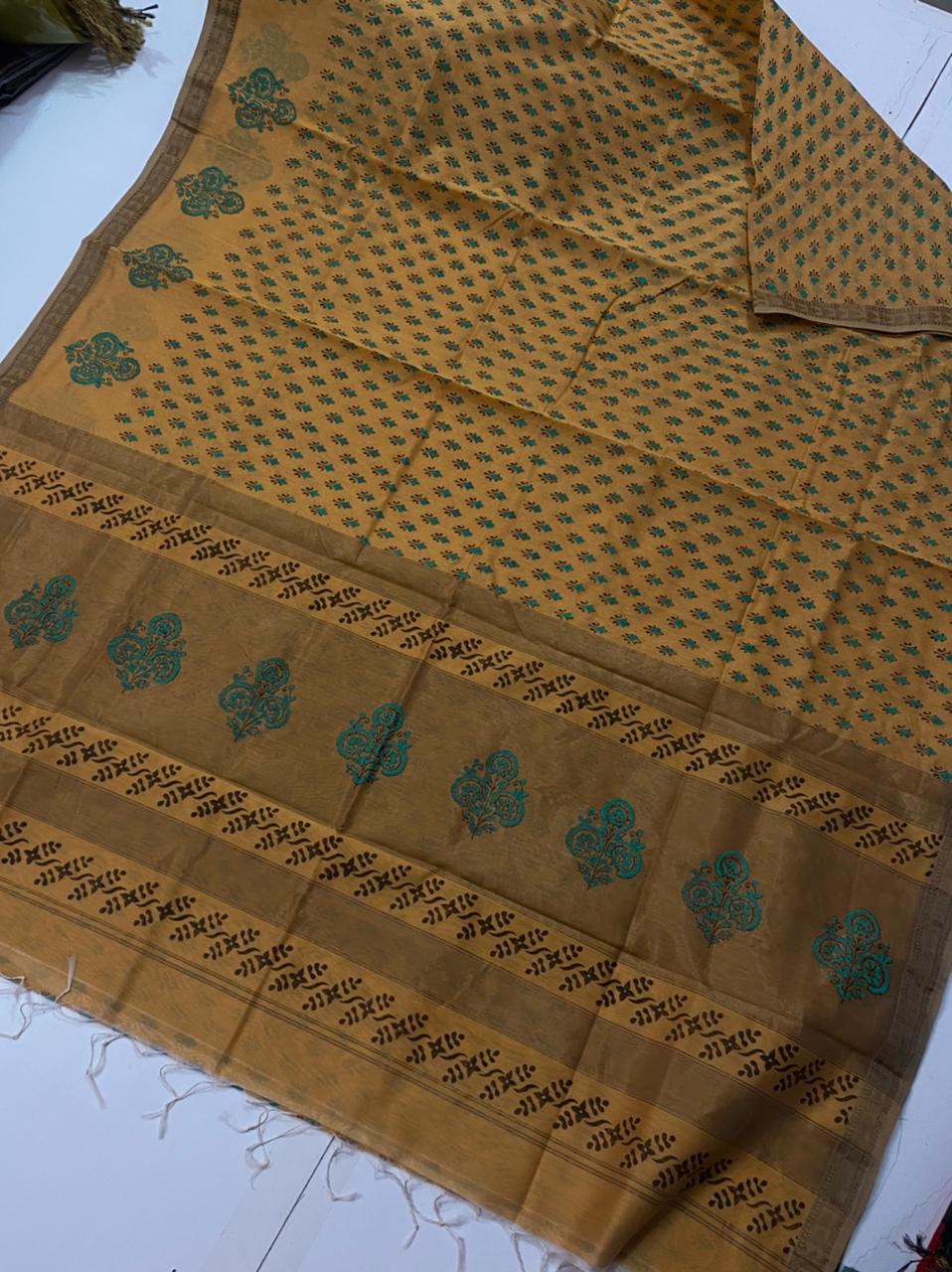 Block printed pure Maheshwari handloom saree