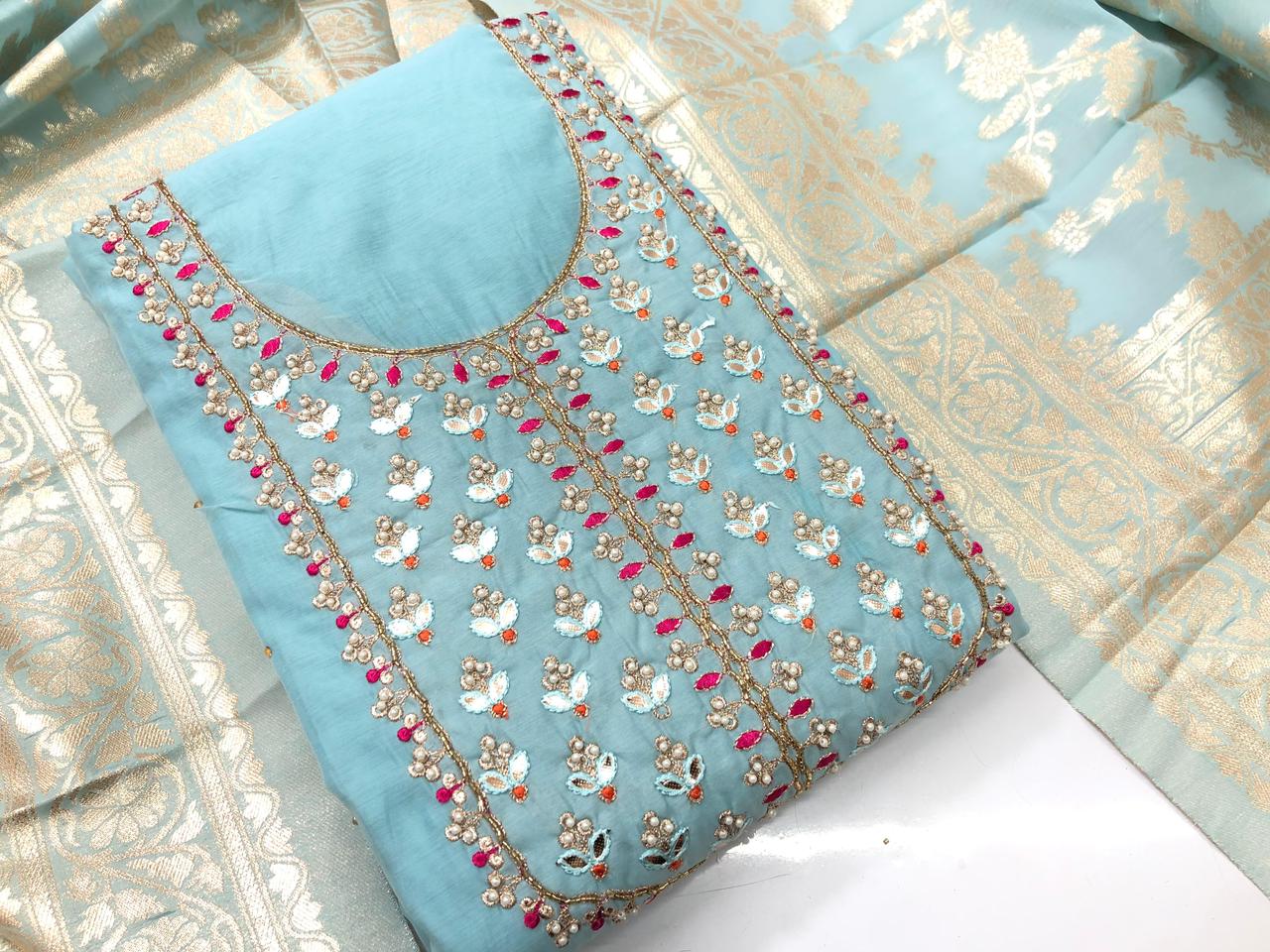 Buy Casual Wear Pink Sequins Work Chanderi Silk Dress Material Online From  Surat Wholesale Shop.