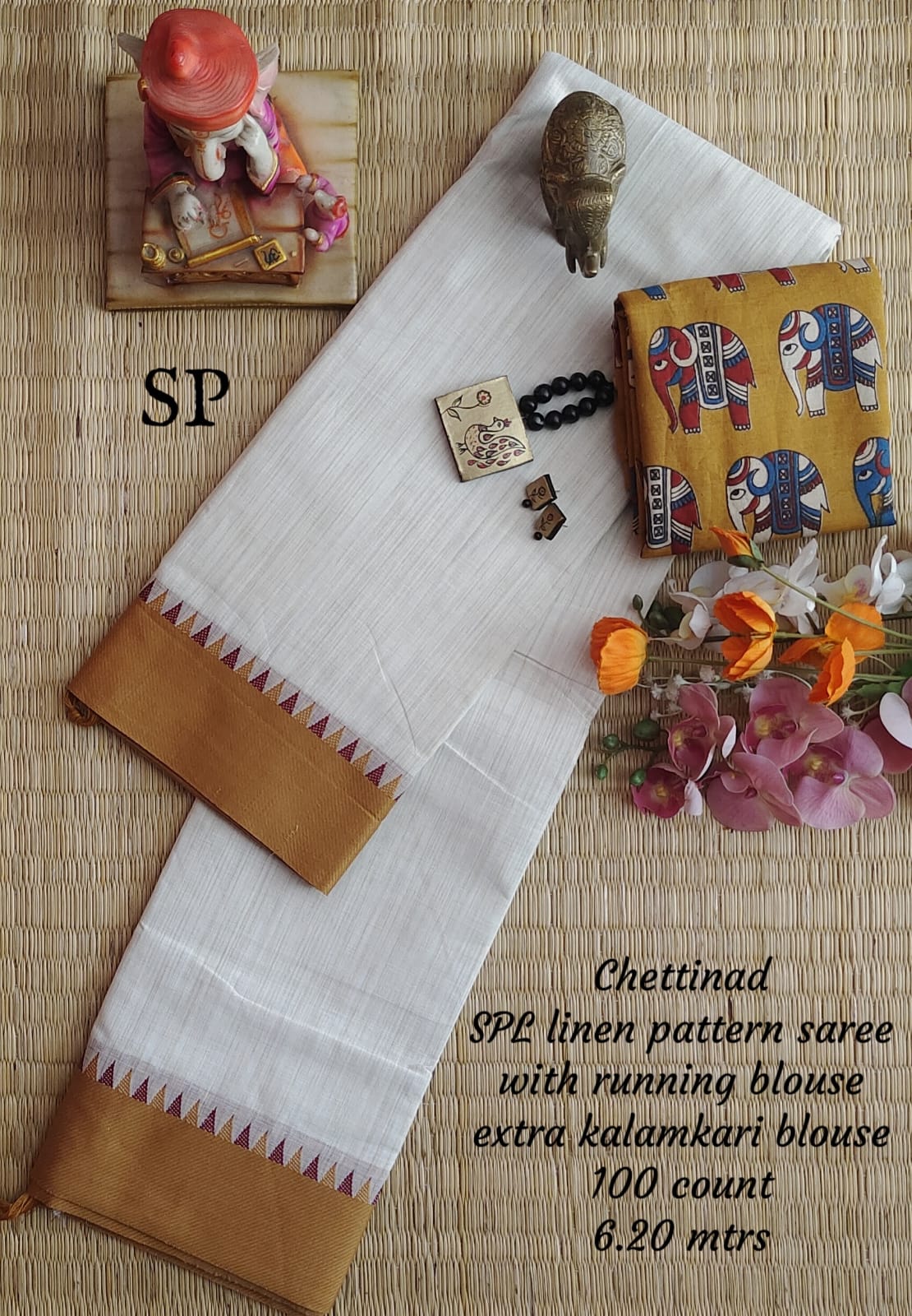 Chettinad cotton 100 count linen patter saree