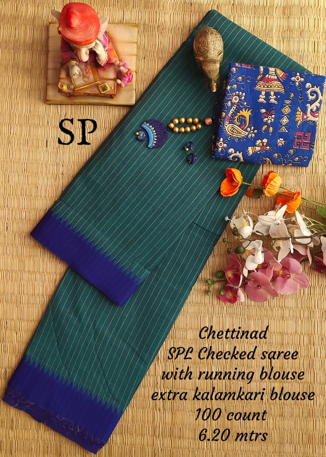 Chettinad cotton 100 count checked saree