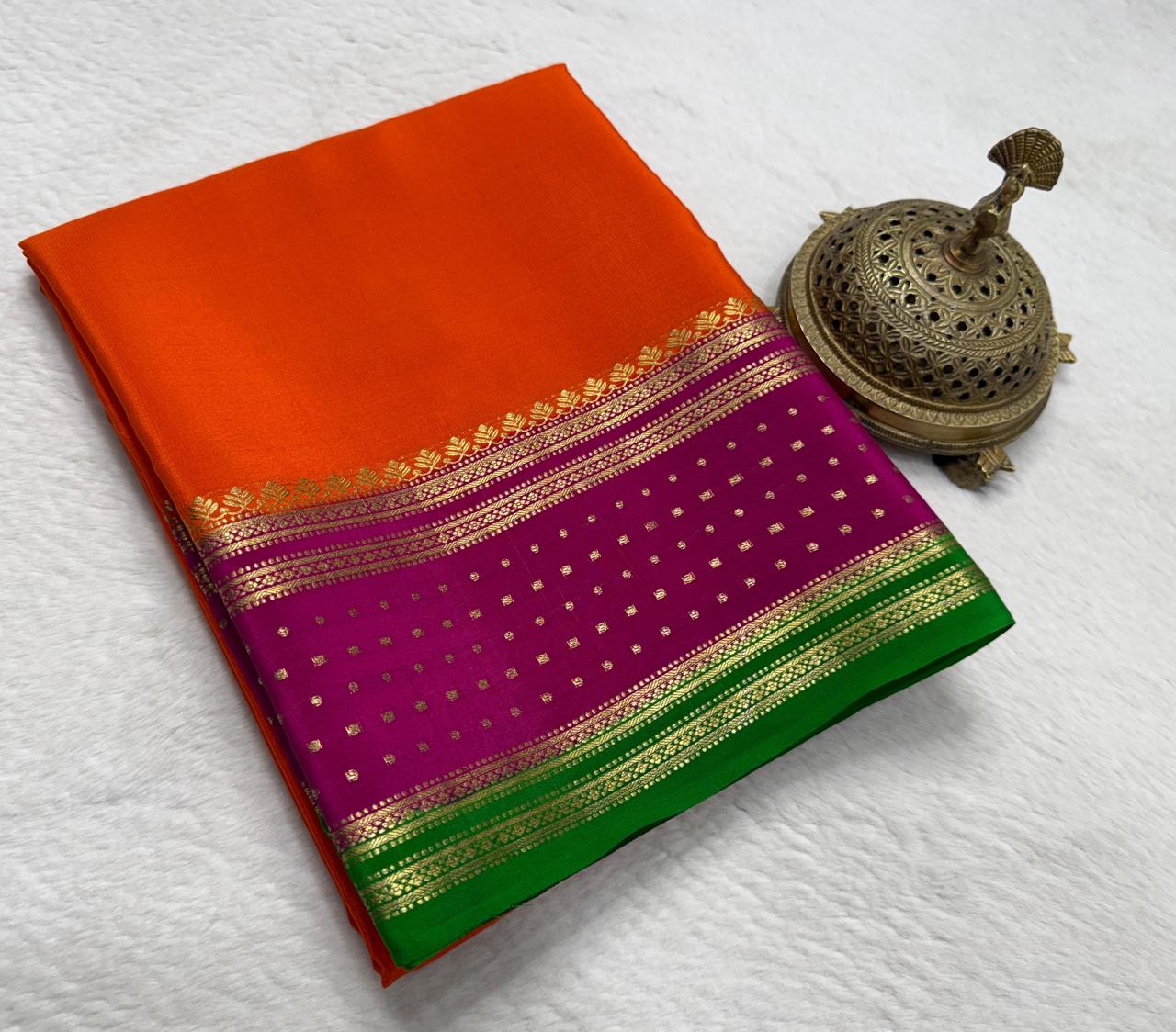 Contrast color pure mysore silk saree
