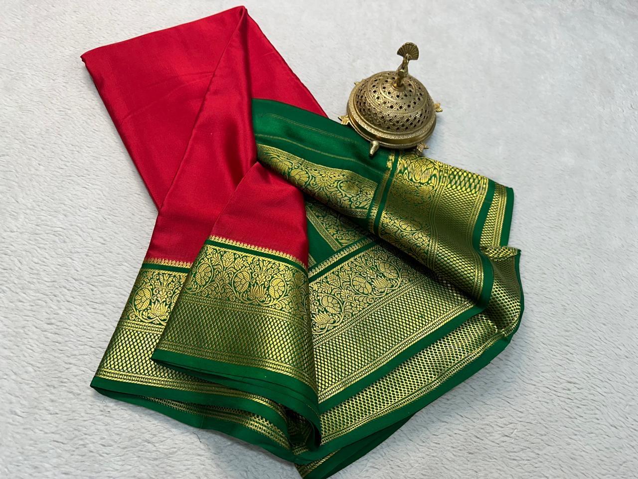 Contrast color pure mysore silk saree