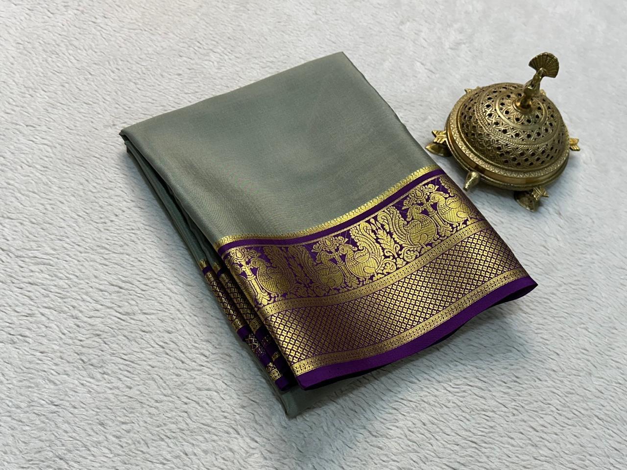 Contrast color pure mysore silk saree