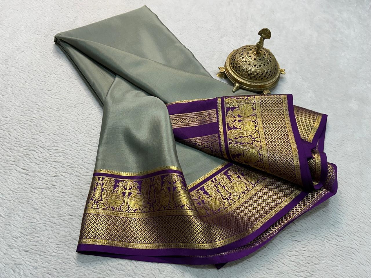 Contrast color pure mysore silk saree