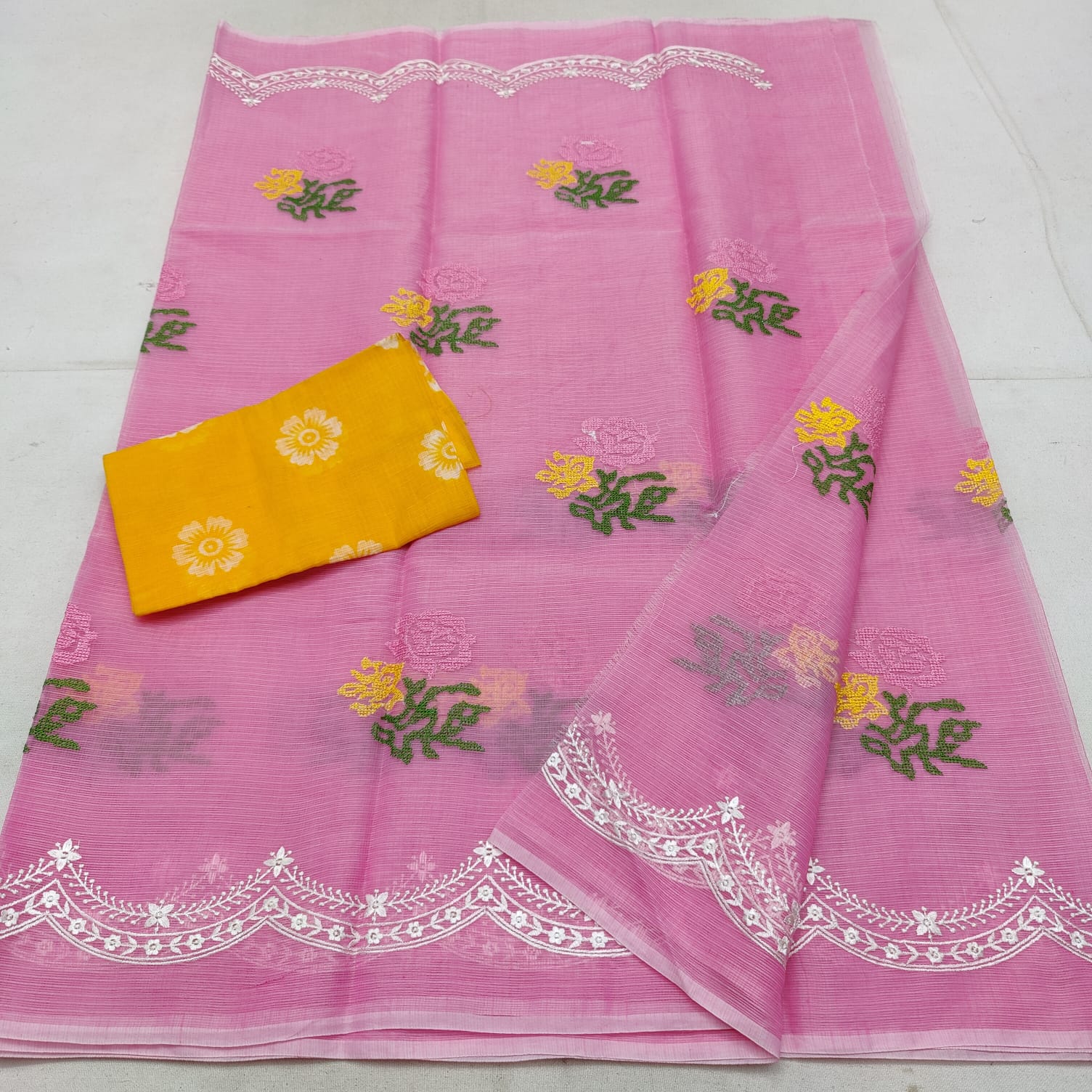 Chikankari Kota Cotton Saree - Dastakar LLP