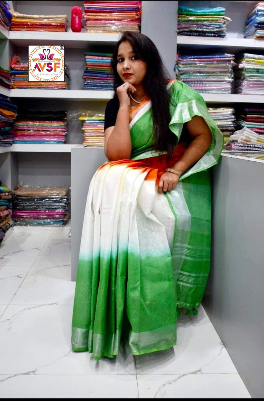 Cotton slub tri color saree