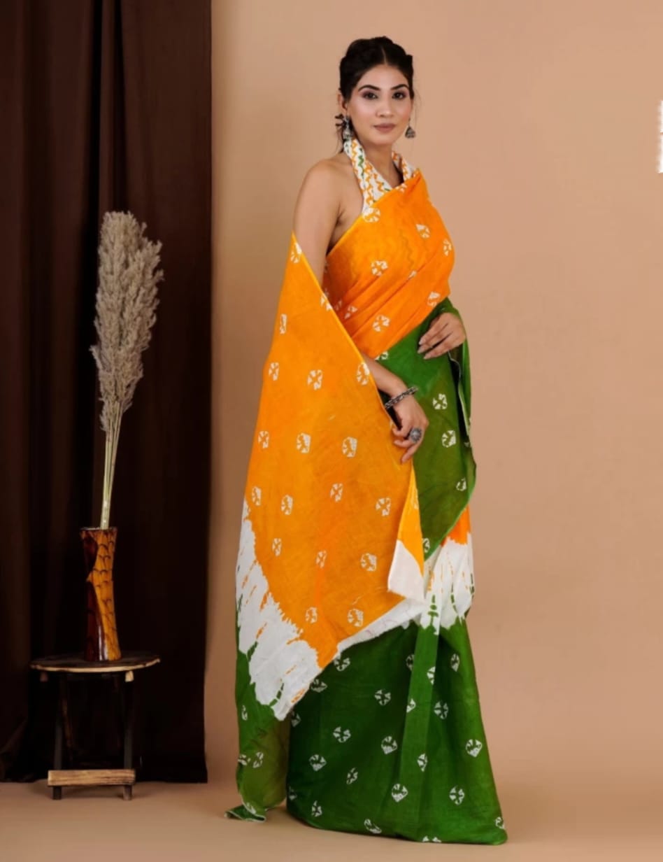 Cotton style tri color saree