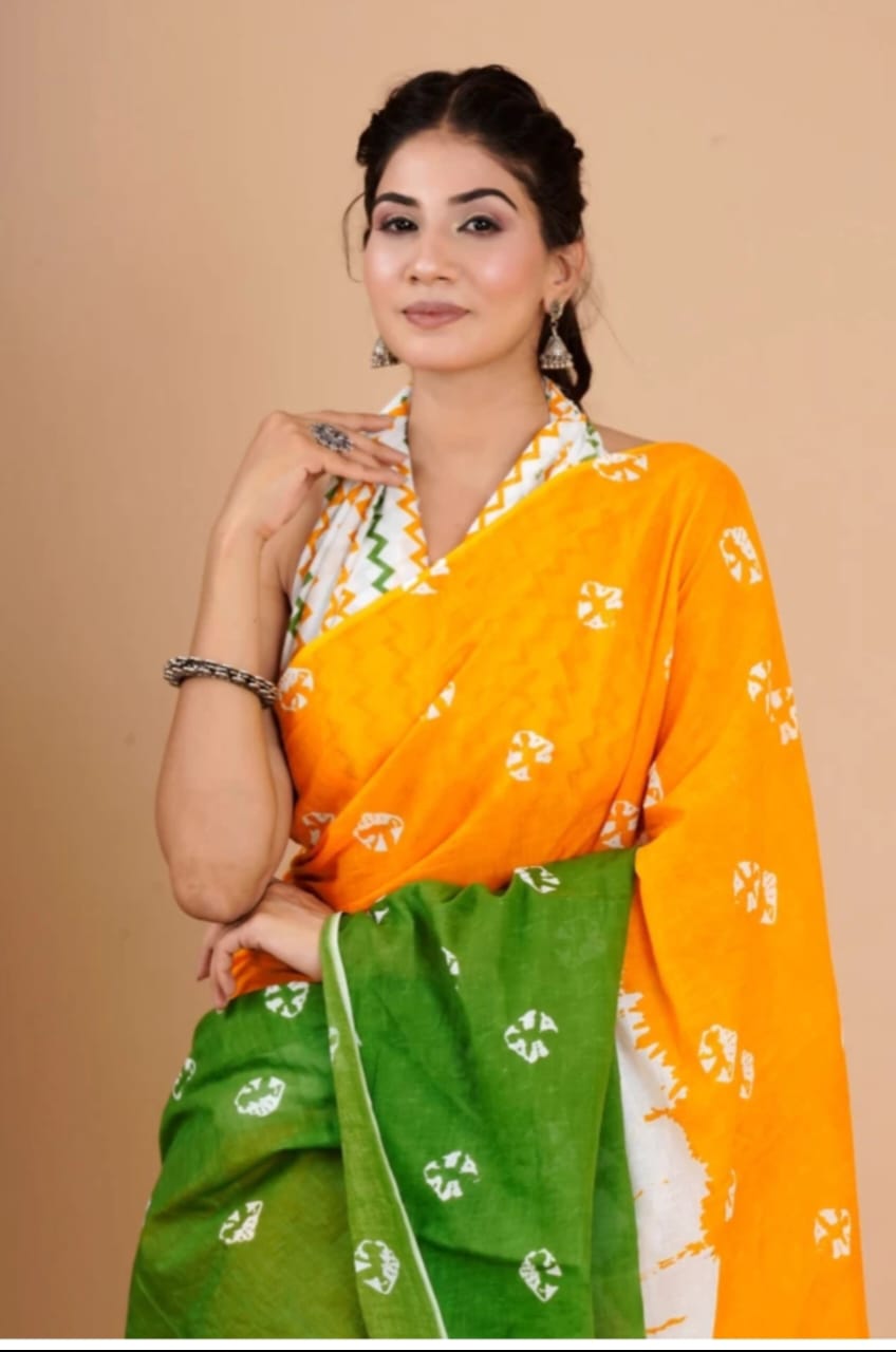 Cotton style tri color saree