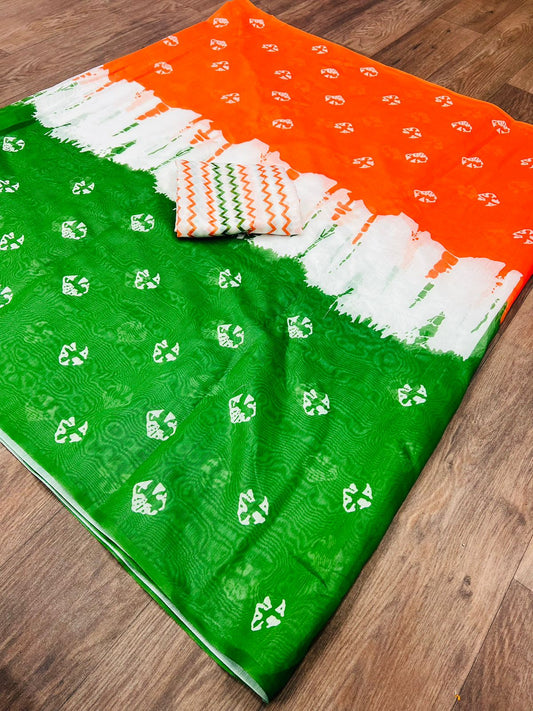 Cotton style tri color saree